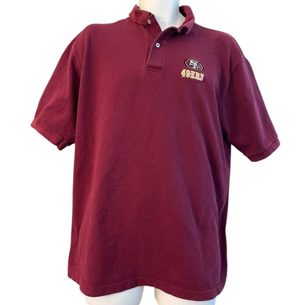 Vintage Logo 7 Mens XL San Francisco 49ers Burgundy Maroon Sewn Polo Shirt